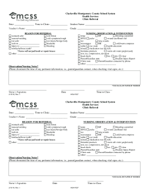 Clarksville-Montgomery County School Clinic Referral Form