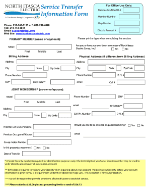 North Itasca Electric Service Transfer Form