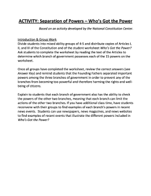 Separation of Powers Activity Worksheet