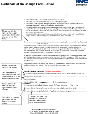 Certificate of No Change Form