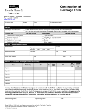 Health First Continuation Coverage Form