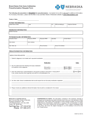 Blue Cross and Blue Shield of Nebraska Oral Acne Antibiotics Preauthorization Request Form