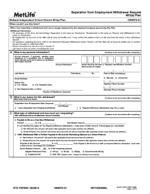 Separation from Employment Withdrawal Request Form