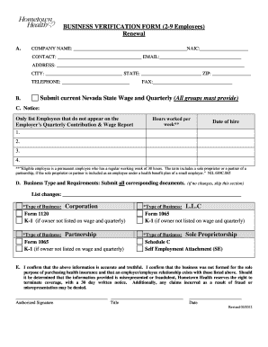 Nevada Business Verification Form