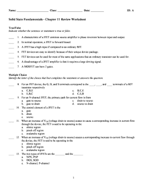 Solid State Fundamentals Review Worksheet