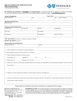 Blue Cross and Blue Shield of Nebraska Statin Preauthorization Form