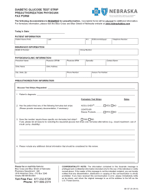 Diabetic Glucose Test Strip Preauthorization Form