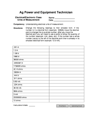 Electrical Units of Measurement Worksheet