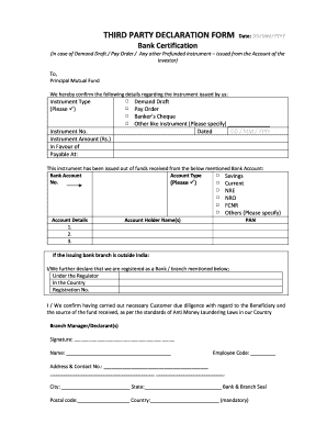 Third Party Declaration Form for Bank Certification