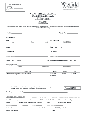Non-Credit Registration Form Westfield State University