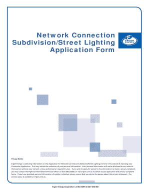 Network Connection Subdivision Street Lighting Application Form