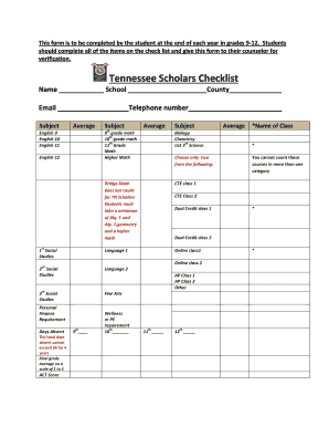 Tennessee Scholars Checklist