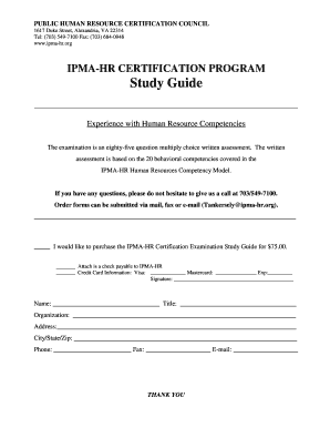 IPMA-HR Certification Examination Study Guide Order Form