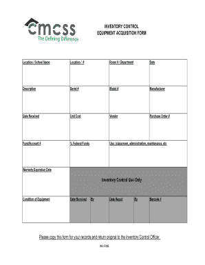 INVENTORY CONTROL EQUIPMENT ACQUISITION FORM