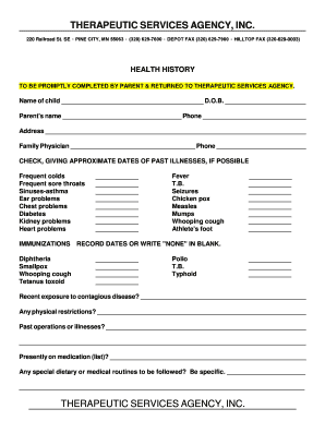 Health History and Physical Examination Form