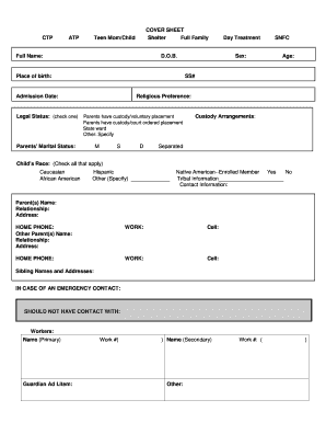 Teen Mom/Child Shelter Intake Form