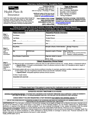 Pharmacy Authorization Exception Form