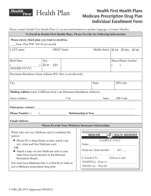 Health First Medicare Prescription Drug Plan Enrollment Form