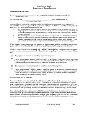 Declaration of Tax Status for Domestic Partnership