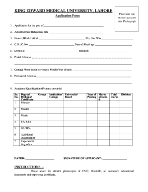 King Edward Medical University Job Application Form