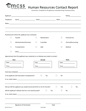Human Resources Contact Report