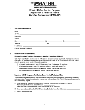 IPMA-HR Certified Professional Application Form