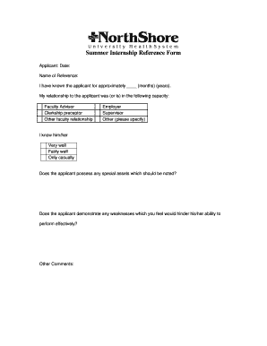 Summer Internship Reference Form