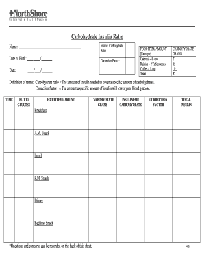 Diabetes Carbohydrate Insulin Ratio Form