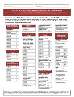 Checklist template in excel - ASSOCIATE OF ARTSLOUISIANA TRANSFER DEGREE AALT ARTS - ladelta