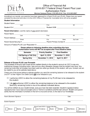Federal Direct Parent PLUS Loan Authorization Form