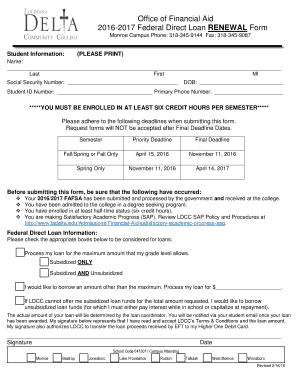 2016-2017 Federal Direct Loan Renewal Form