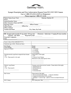 Synagis Prescription and Prior Authorization Request Form