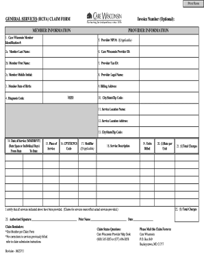 GENERAL SERVICES HCFA CLAIM FORM Invoice Number