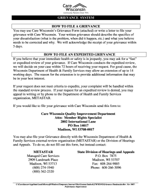 Care Wisconsin Grievance Form