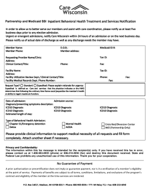Medicaid SSI Behavioral Health Admission Notification