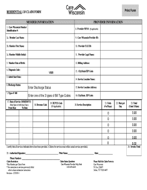 Residential UB Claim Form
