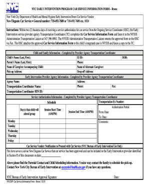 NYC Early Intervention Car Service Information Form