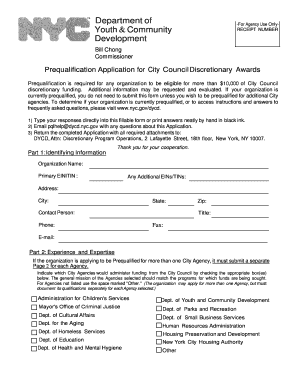 Prequalification Application for City Council Discretionary Awards