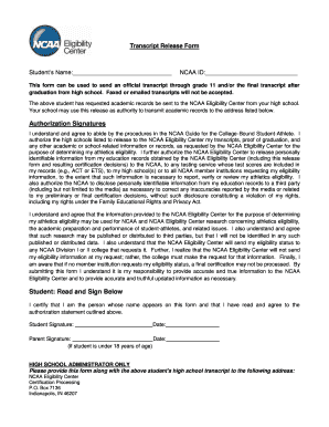 NCAA Transcript Release Form