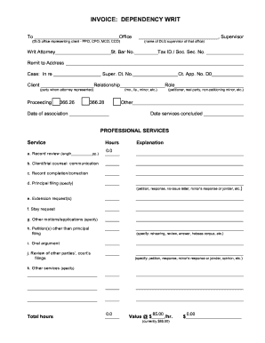 Dependency Writ Invoice Template