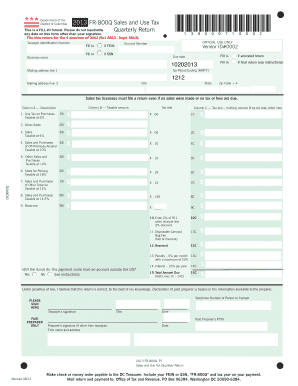District of Columbia 2013 Sales and Use Tax Quarterly Return