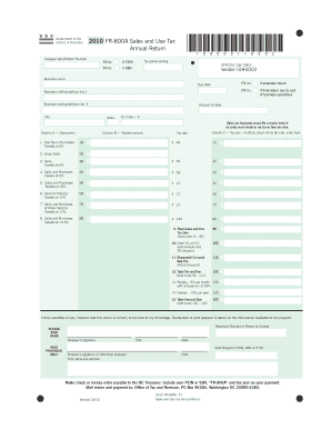 DC FR-800A Sales and Use Tax Annual Return
