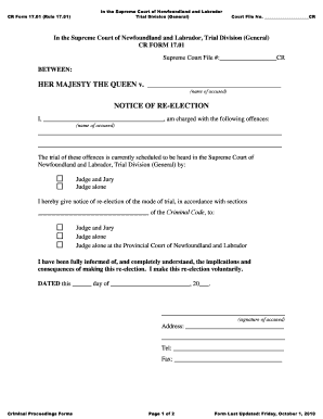 Notice of Re-Election for Criminal Trial