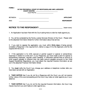 Notice to Respondent - Family Court Application