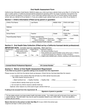 California Oral Health Assessment Form