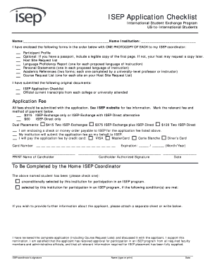 ISEP Application Checklist