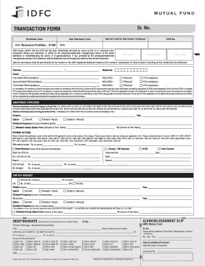 IDFC Mutual Fund Transaction Form