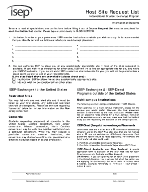 International Student Exchange Program Host Site Request Form