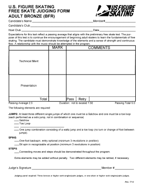 US Figure Skating Adult Bronze Free Skate Judging Form