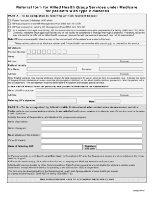 Referral Form for Allied Health Group Services for Type 2 Diabetes